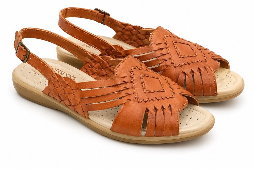 SOFTSPOTS Leather Huarache Slingback Sandals Tan Comfort Sandals Boho Size 8N